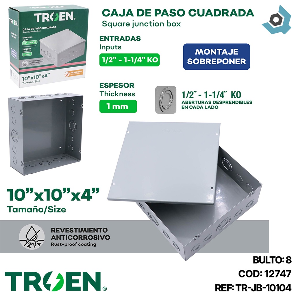 CAJA DE PASO 10"X 10" X 4" TROEN