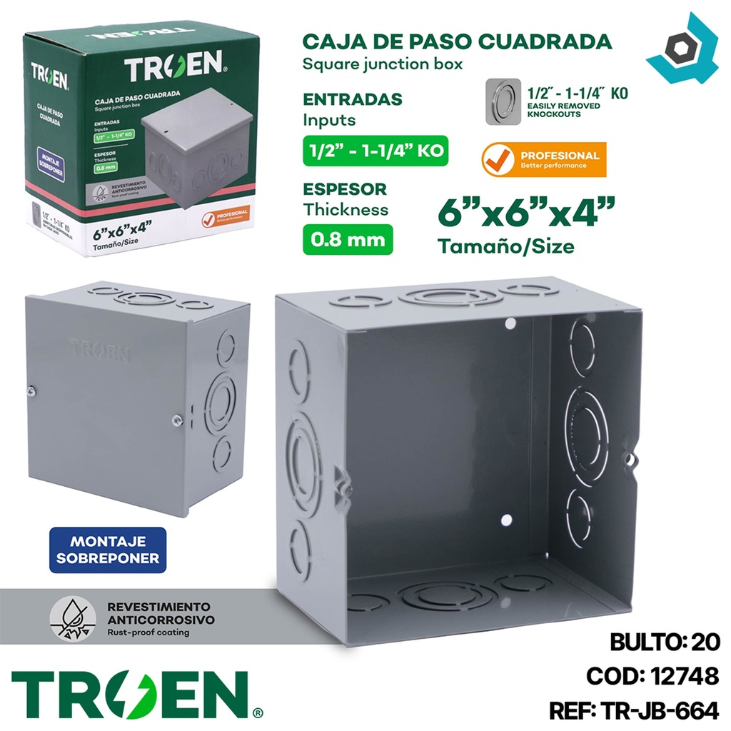 CAJA DE PASO 6"X 6" X 4" TROEN