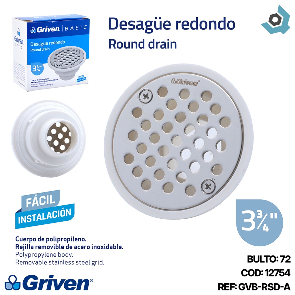DESAGUE REDONDO 3 3/4" GRIVEN BASIC