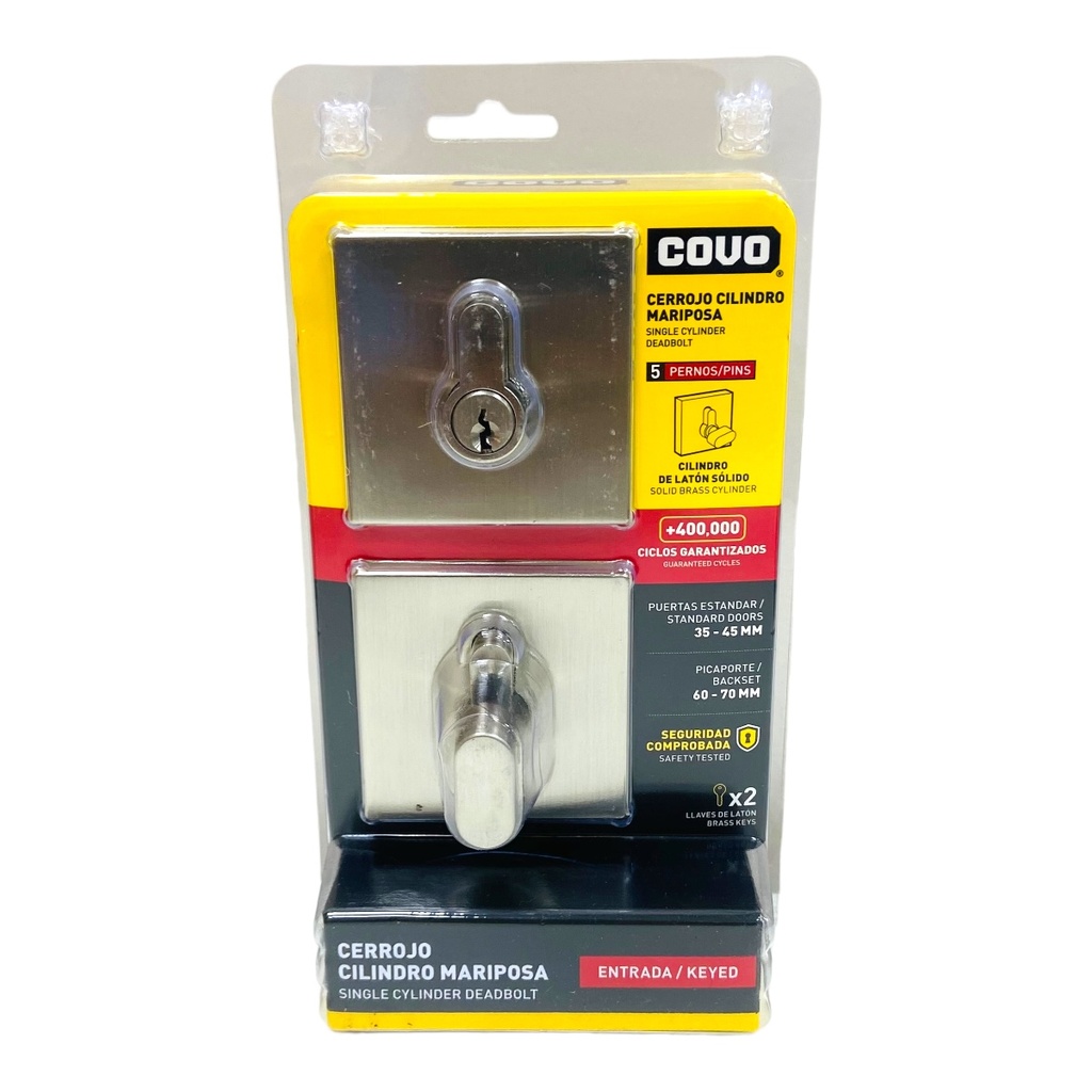 CERROJO CILINDRO MARIPOSA CUADRADO SATINADO COVO