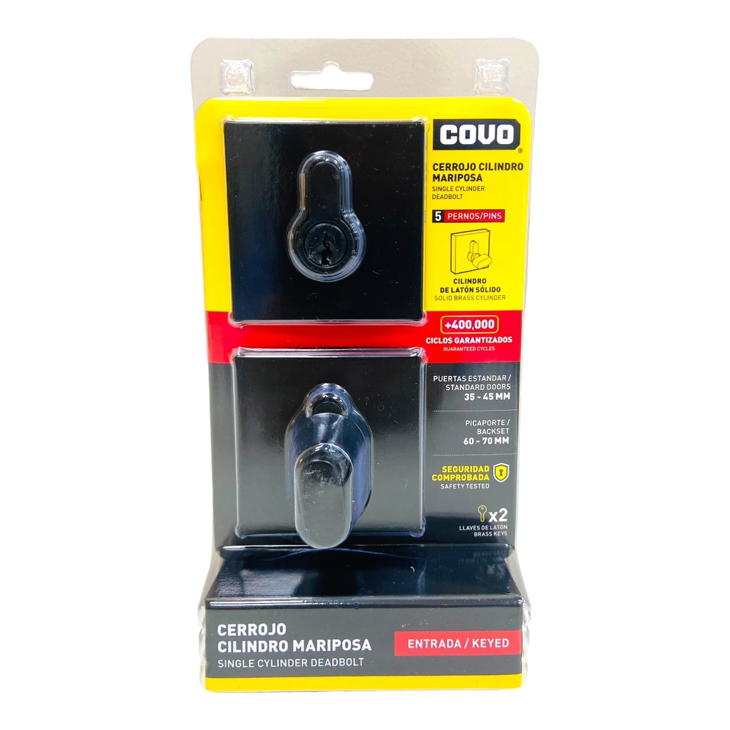 CERROJO CILINDRO MARIPOSA 45MM CUADRADO NEGRO COVO