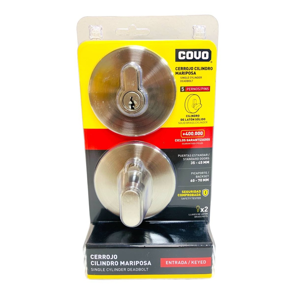 CERROJO CILINDRO MARIPOSA 45MM REDONDO SATINADO COVO