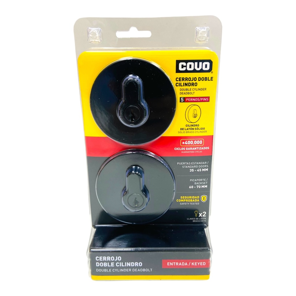 CERROJO DOBLE CILINDRO 45MM REDONDO NEGRO  COVO