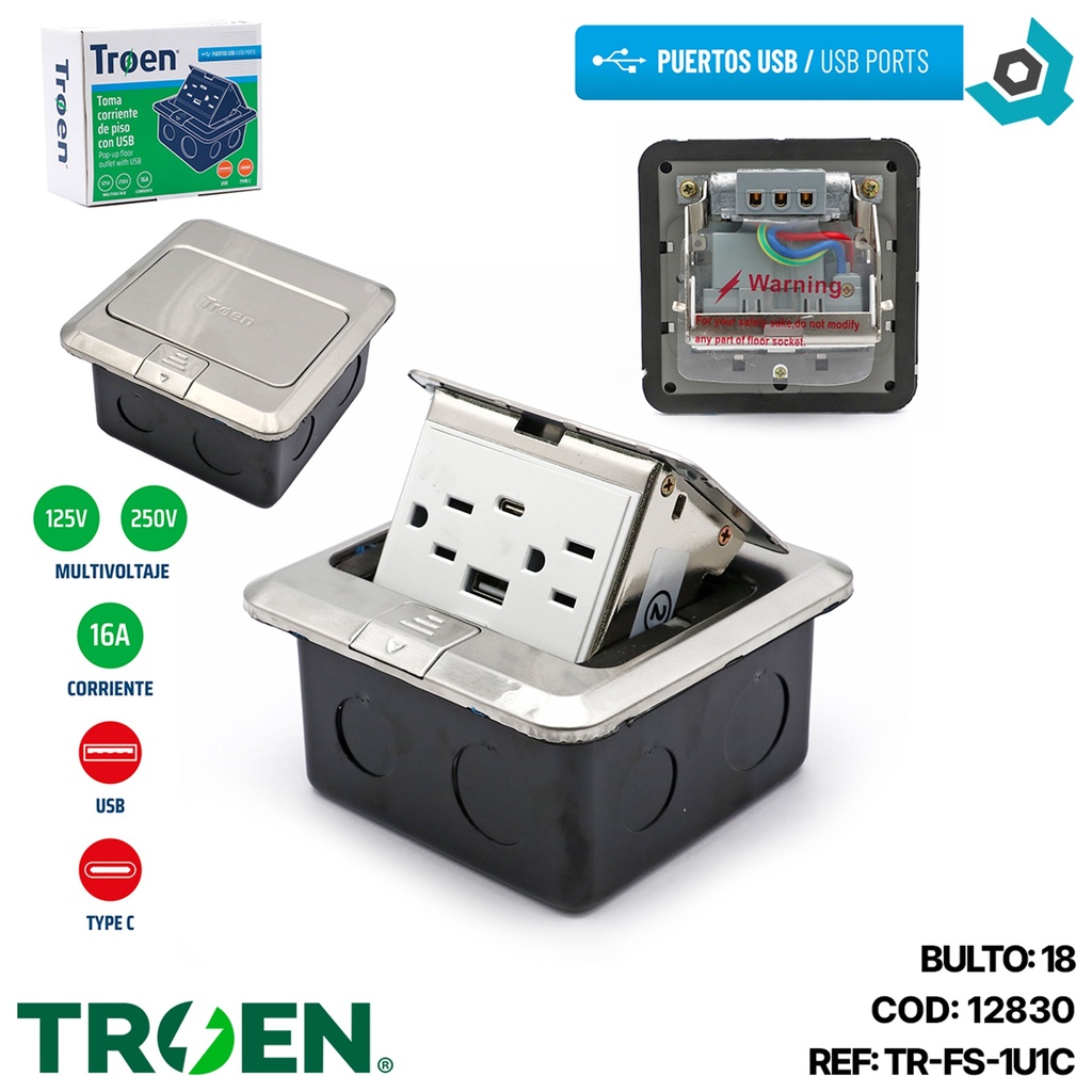 TOMACORRIENTE DE PISO CON USB TROEN