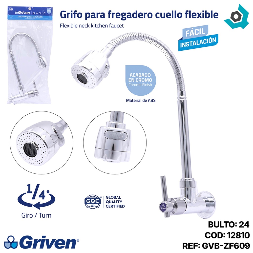 GRIFERIA PARA FREGADERO CROMADO GRIVEN BASIC