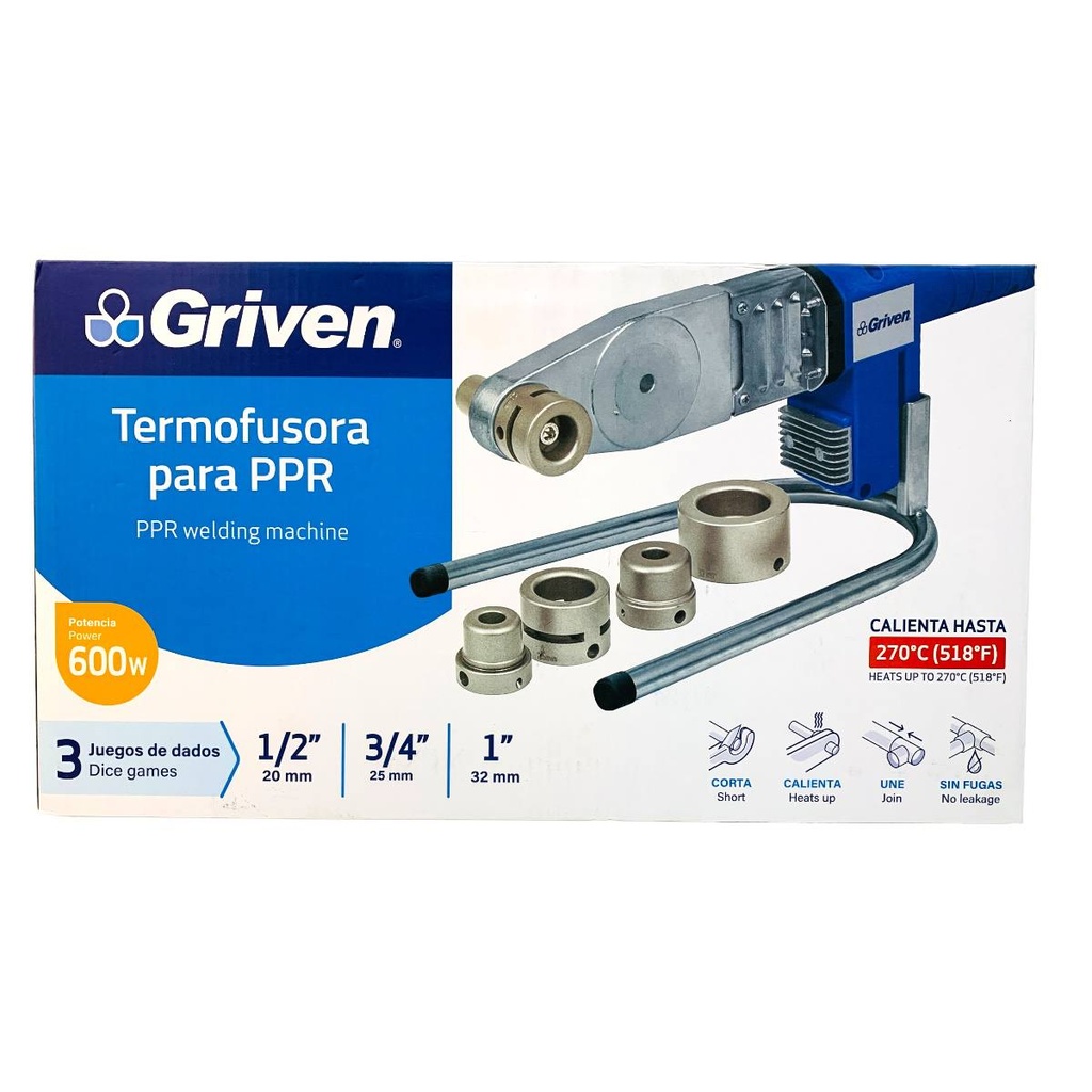 POLIFUSORA DE 1/2" A 1" PARA PPR 600W GRIVEN