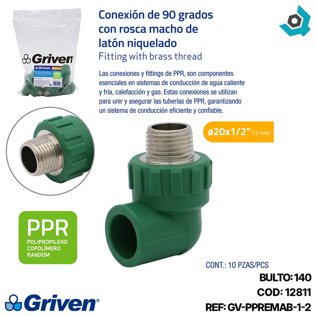 CODO 90GR PPR 20MM X 1/2" CXMR-MET GRIVEN