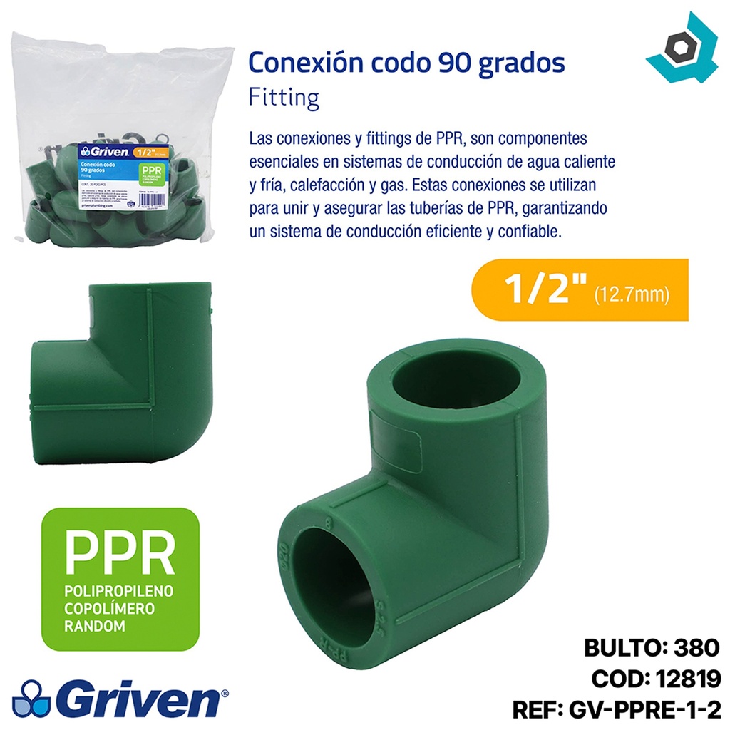 CODO 90GR PPR 1/2" CXC GRIVEN