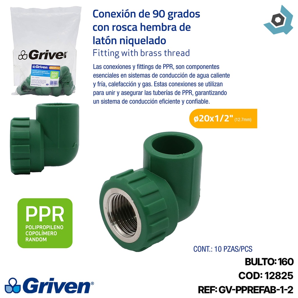 CODO 90GR PPR 20MM X 1/2" CXHR-MET GRIVEN