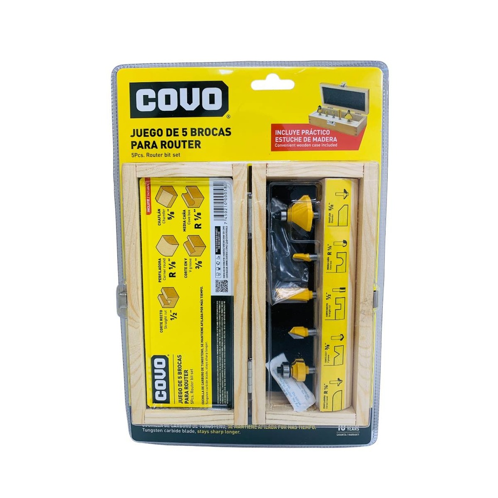 JUEGO DE 5 BROCAS PARA ROUTER COVO