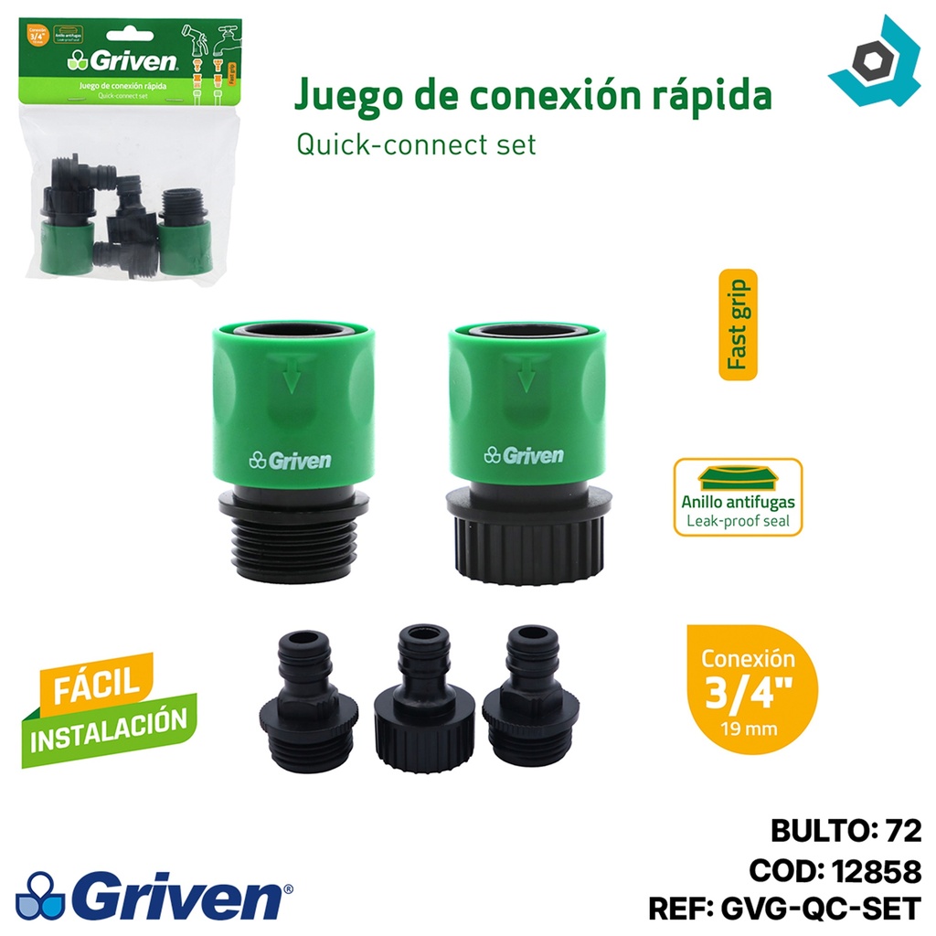 JUEGO DE CONEXION RAPIDA 3/4" GRIVEN