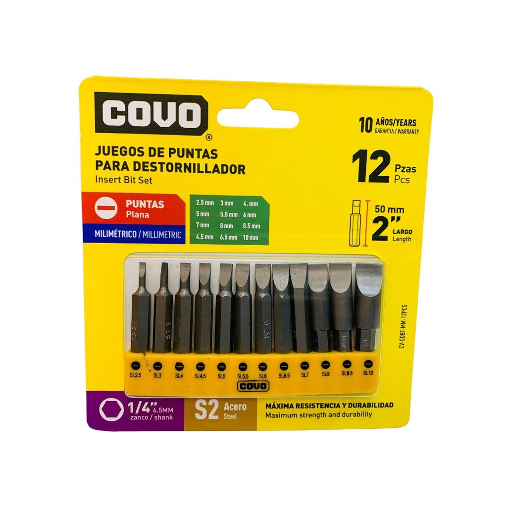 JUEGO DE PUNTAS DE PALETA 12 PZAS PARA DESTORNILLADOR COVO