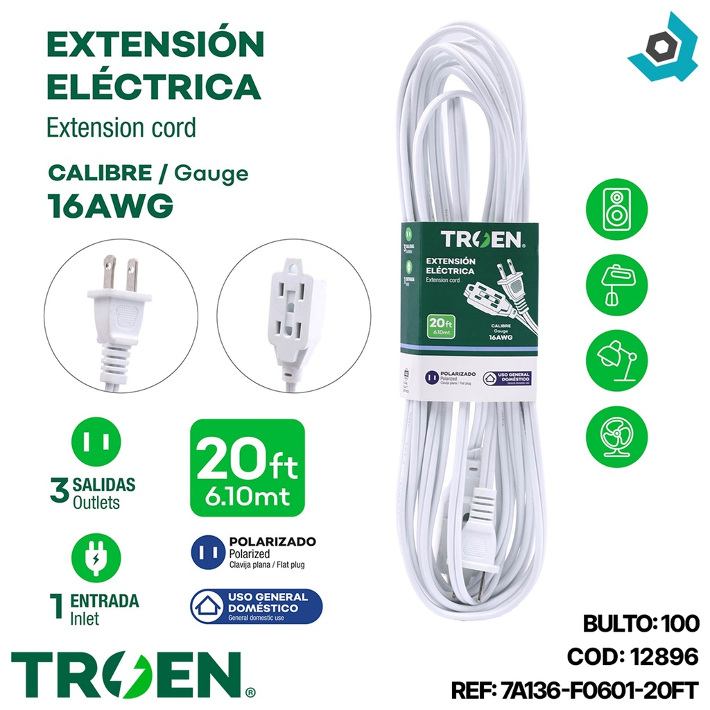 EXTENSION ELECTRICA 20FT 3 TOMAS TROEN