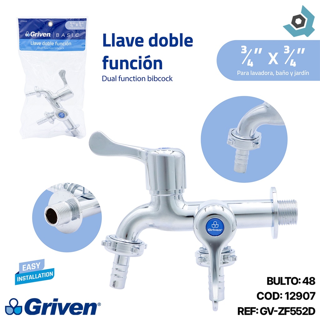LLAVE DOBLE FUNCION 3/4" X 3/4" CROMADO GRIVEN BASIC