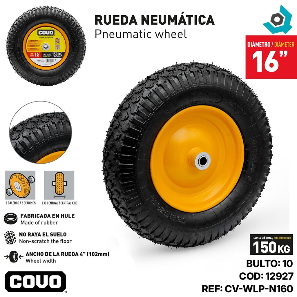 RUEDA NEUMATICA CON RIN PARA CARRETILLA 16" COVO