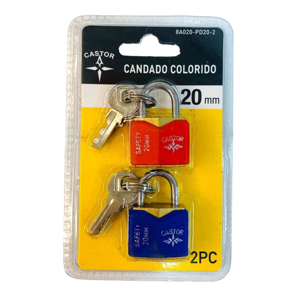 CANDADO COLORIDO 20MM 2 PIEZAS CASTOR