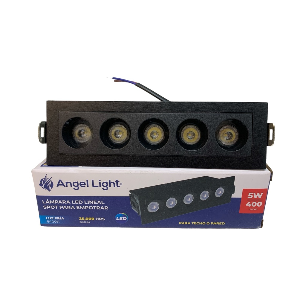 LAMPARA SPOT LED LINEAL 5W 6400K NEGRA PARA EMPOTRAR ANGEL LIGHT