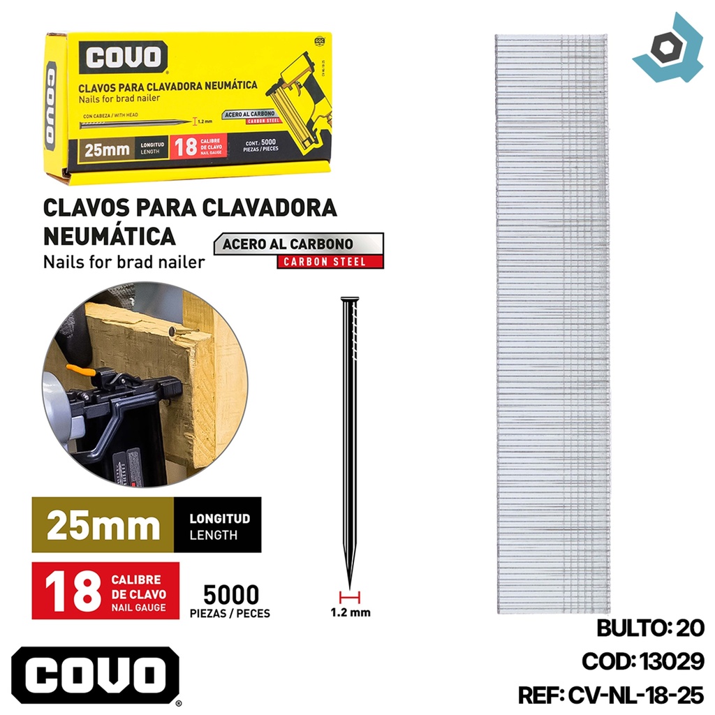CLAVOS 25MM PARA CLAVADORA NEUMATICA COVO