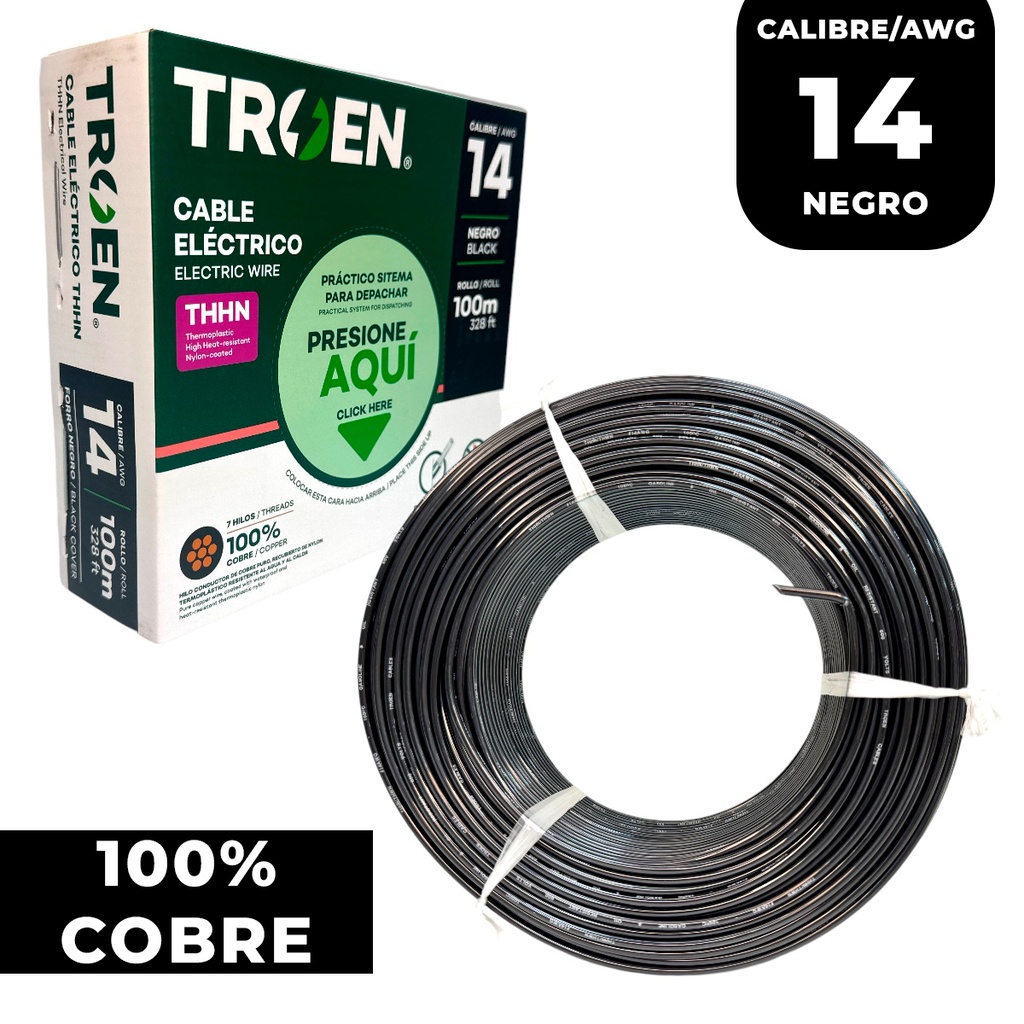 CABLE ELECTRICO 14 AWG NEGRO 7 HILOS TROEN