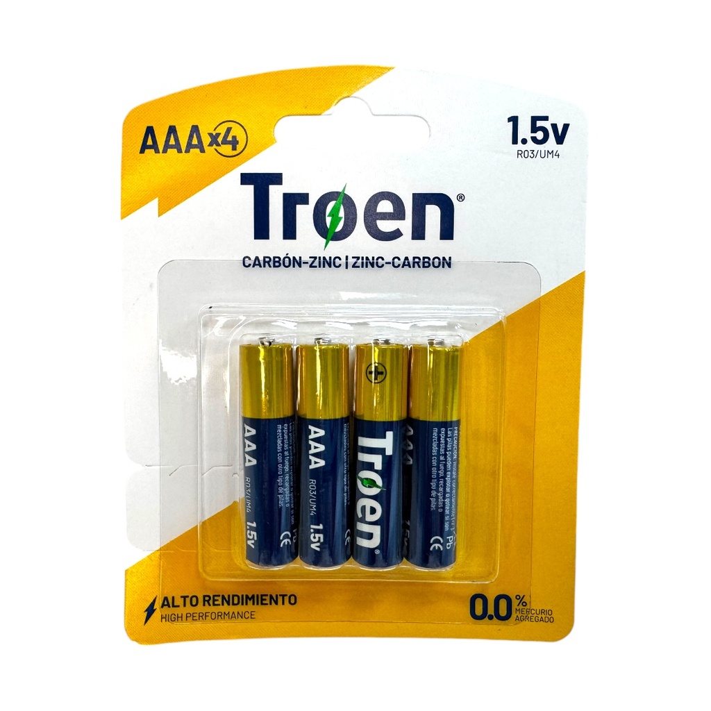BATERIAS AAA CARBON-ZINC 4PZAS TROEN