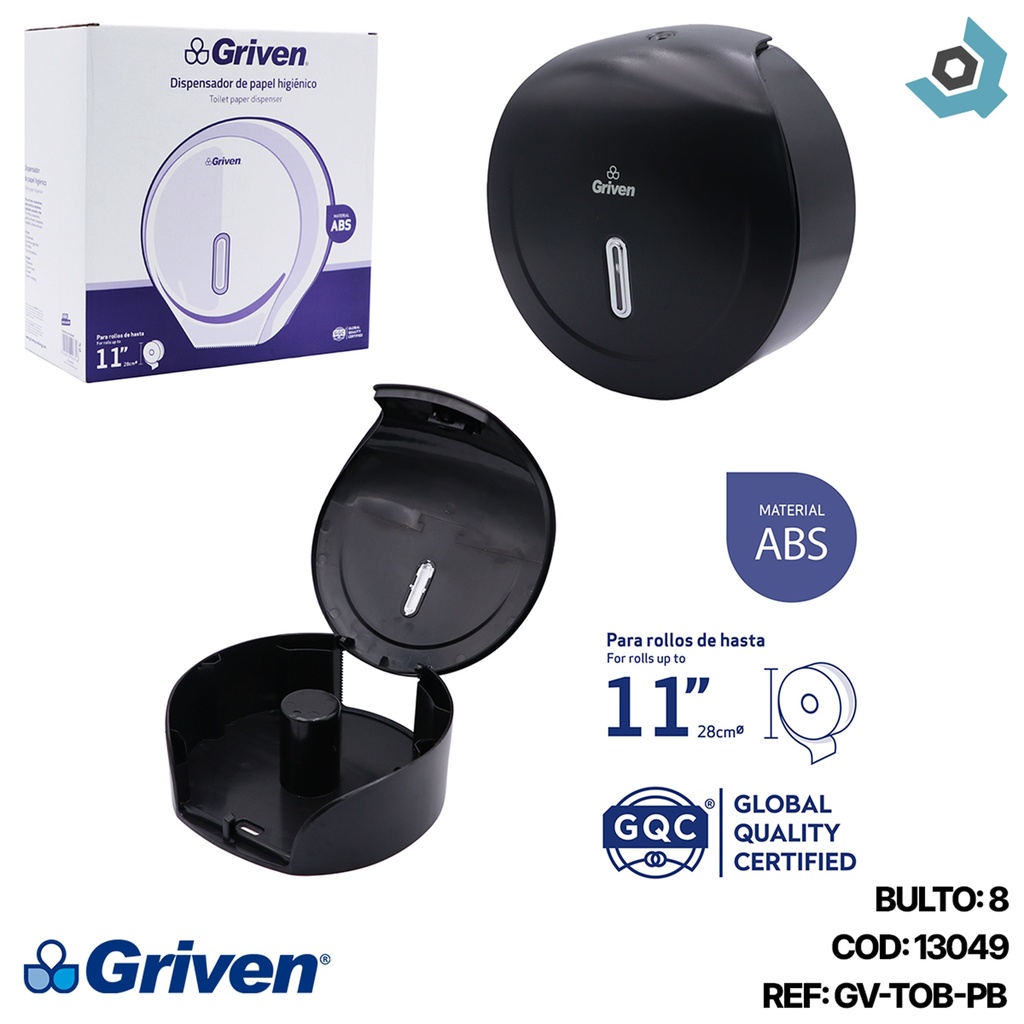 DISPENSADOR DE PAPEL HIGIENICO ABS NEGRO GRIVEN