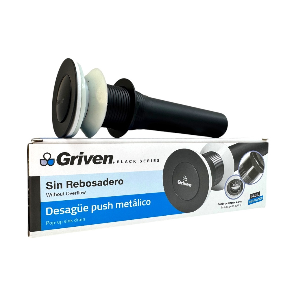 DESAGUE PUSH METALICO SIN REBOSADERO NEGRO MATE GRIVEN
