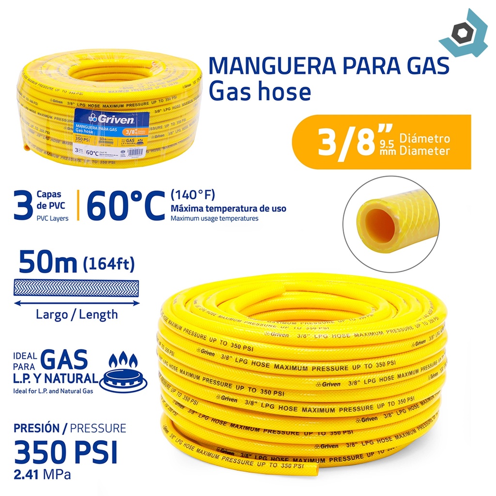 MANGUERA PARA GAS 3/8" 50M GRIVEN
