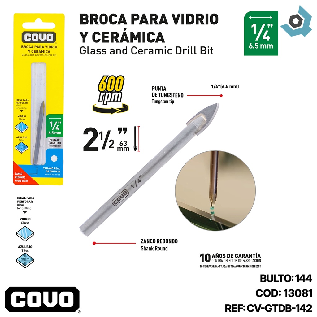 MECHA PARA VIDRIO 1/4" COVO