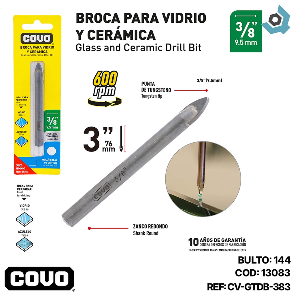 MECHA PARA VIDRIO 3/8" COVO