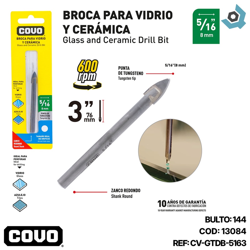 MECHA PARA VIDRIO 5/16" COVO