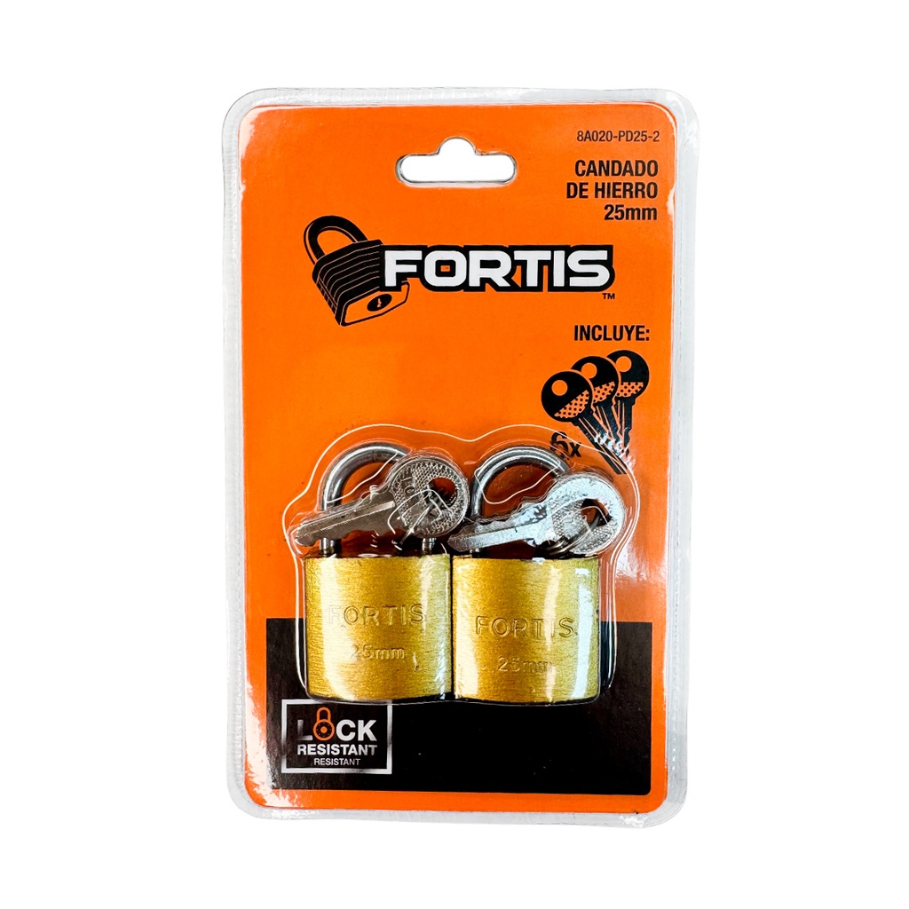 CANDADO DE HIERRO 25MM 2PZAS FORTIS
