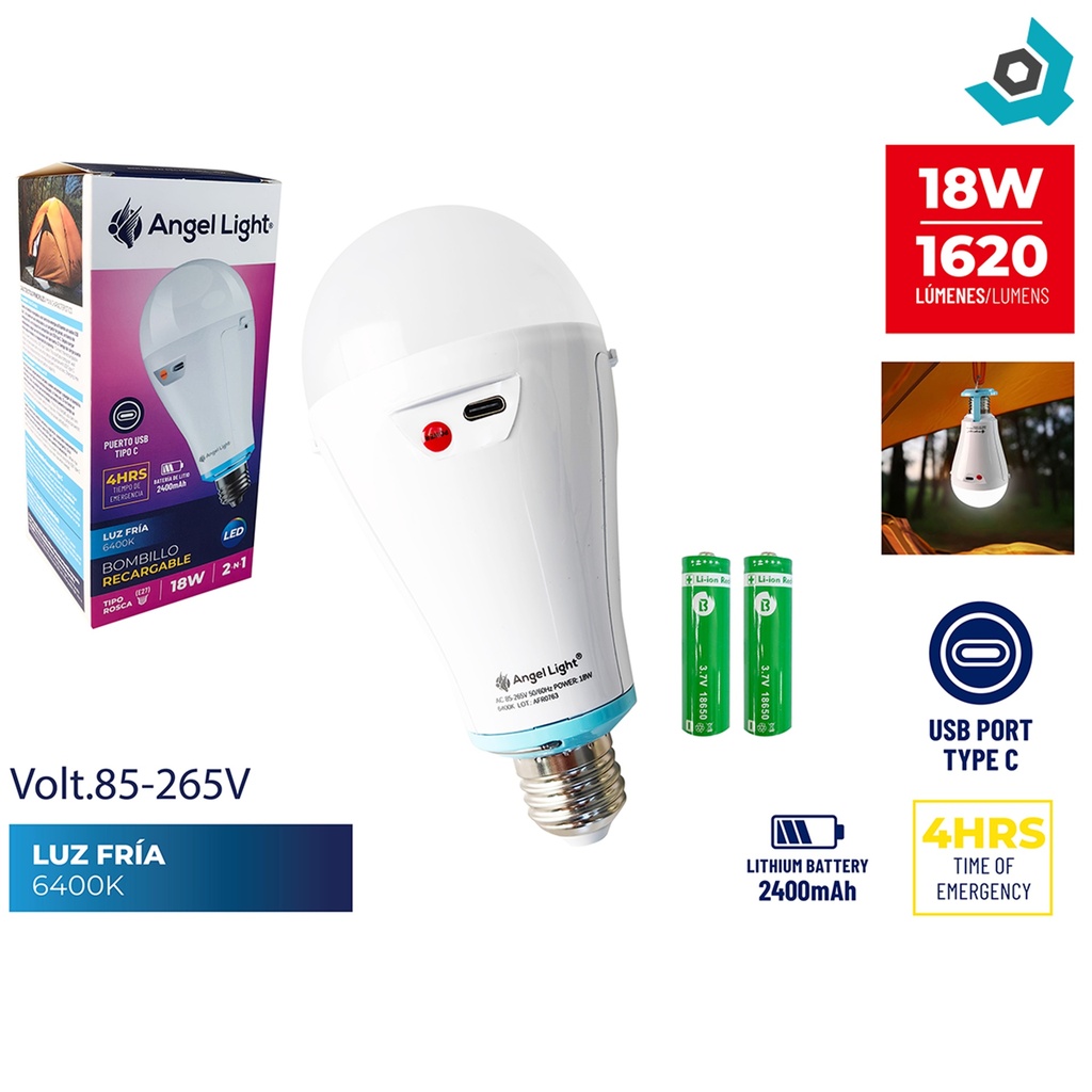 BOMBILLO 18W RECARGABLE 6400K ANGEL LIGHT