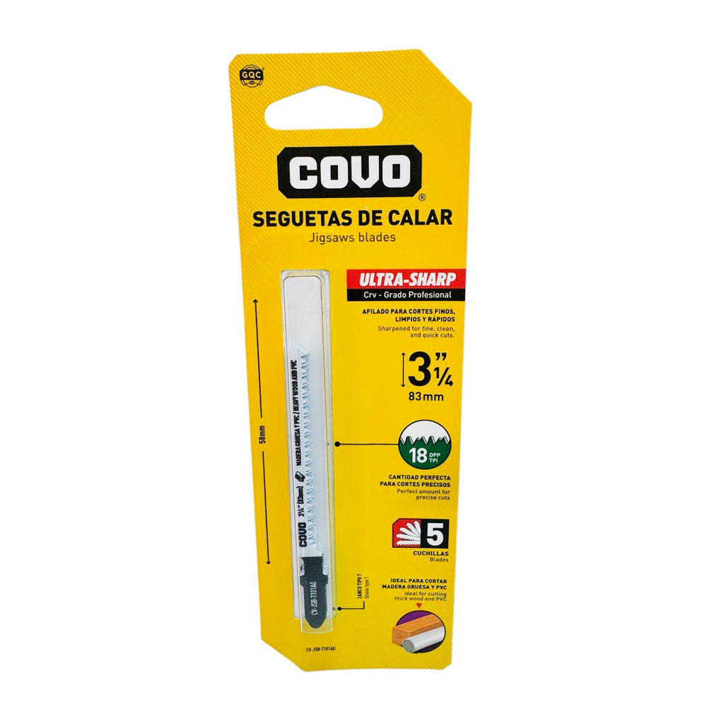 SEGUETA DE CALAR 3 1/4" PARA MADERA GRUESA Y PVC 5 PZAS COVO