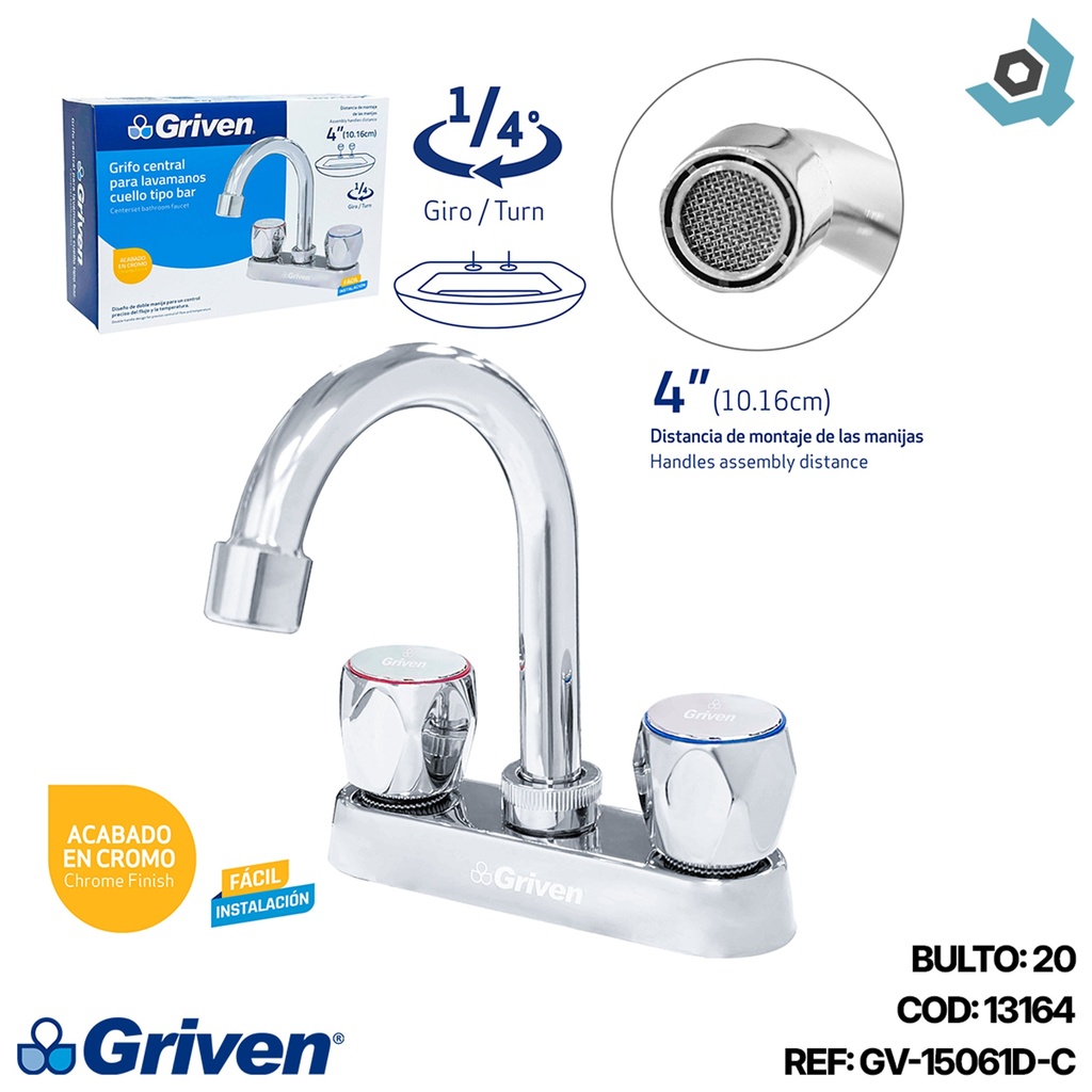 GRIFERIA CENTRAL PARA LAVAMANOS CROMADO GRIVEN