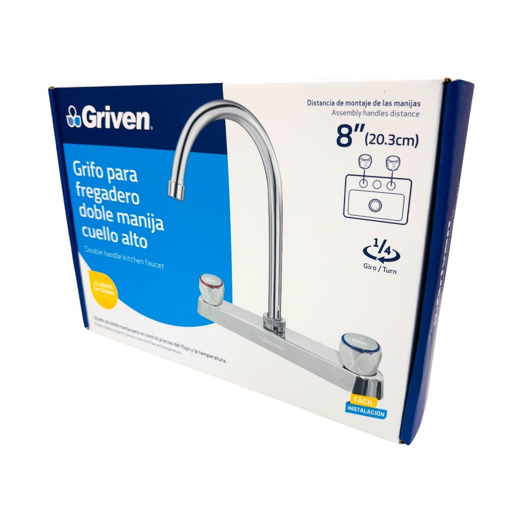 GRIFERIA PARA FREGADERO DOBLE MANIJA CROMADO GRIVEN