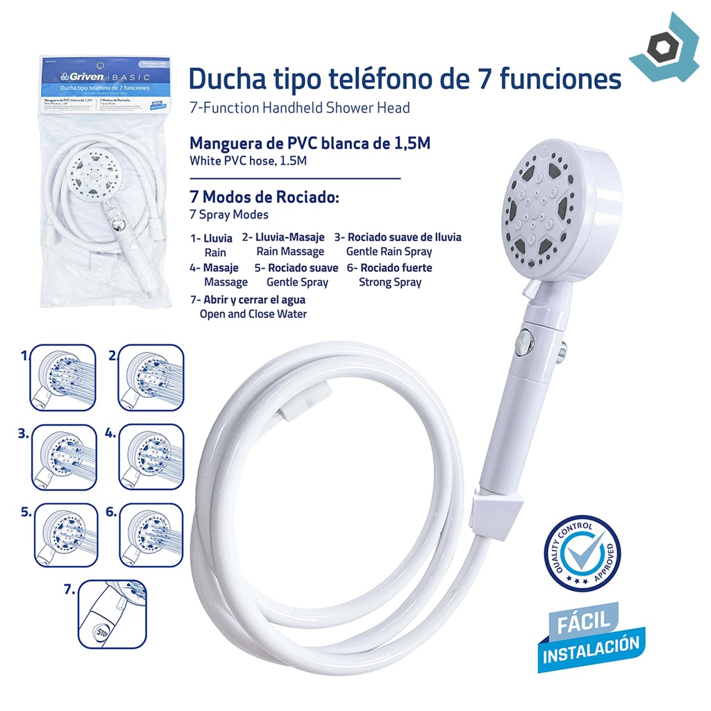 DUCHA TIPO TELEFONO 7 FUNCIONES GRIVEN BASIC