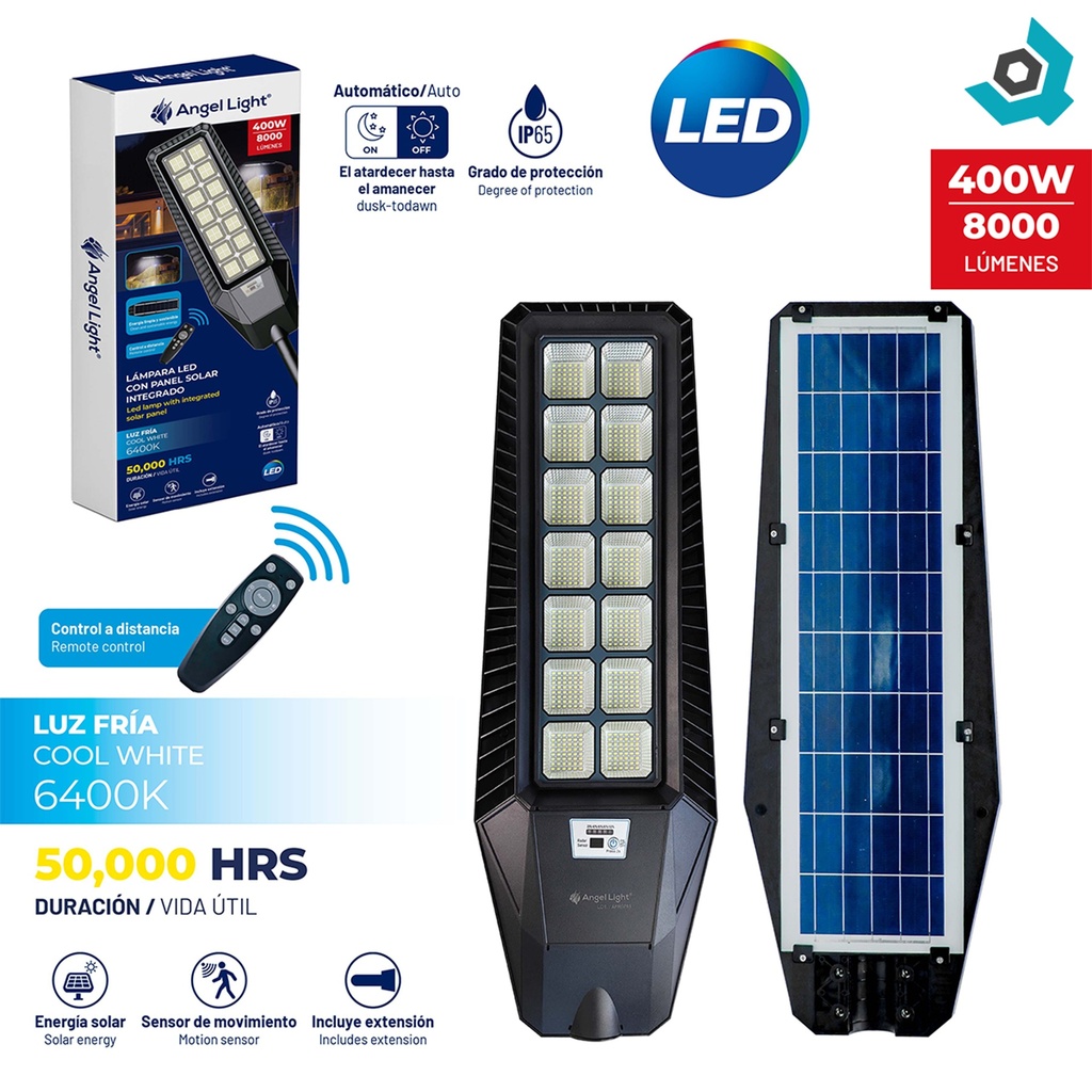 LAMPARA LED 400W CON PANEL SOLAR 6400K ANGEL LIGHT