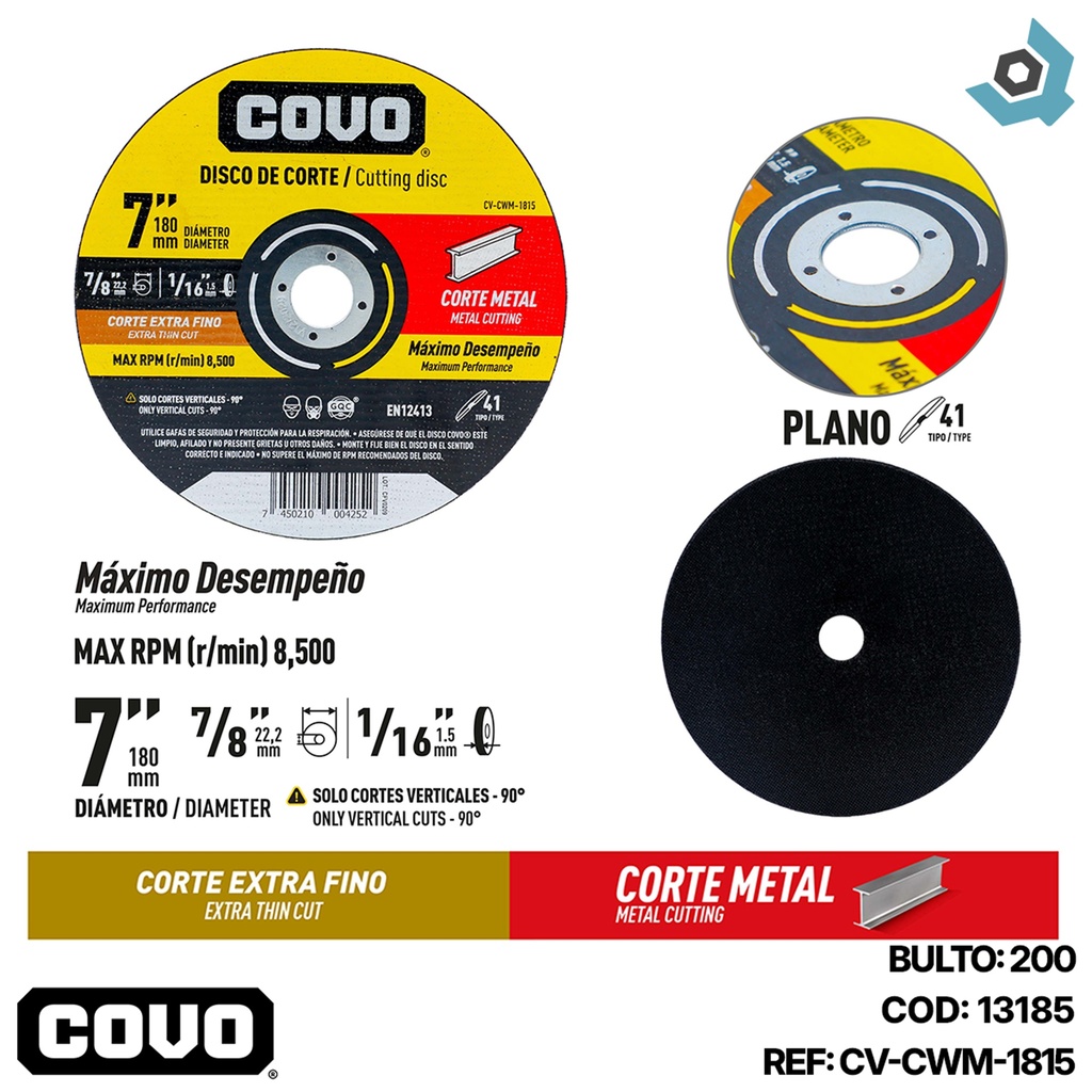 DISCO PARA CORTE EN METAL 7" EXTRA FINO COVO