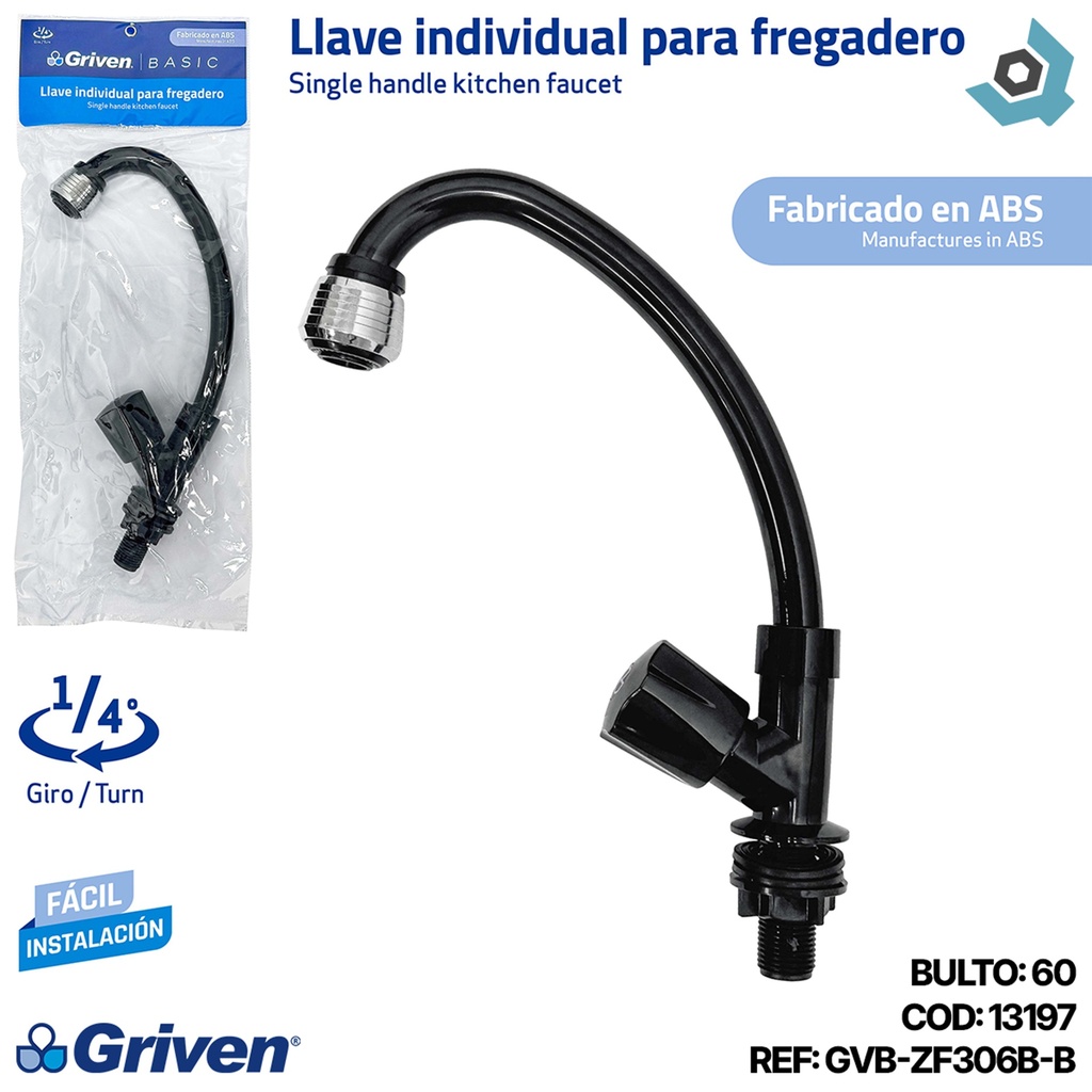 GRIFERIA PARA FREGADERO INDIVIDUAL ABS NEGRO GRIVEN BASIC