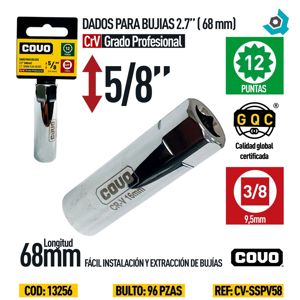 DADO PARA BUJIAS 5/8" COVO