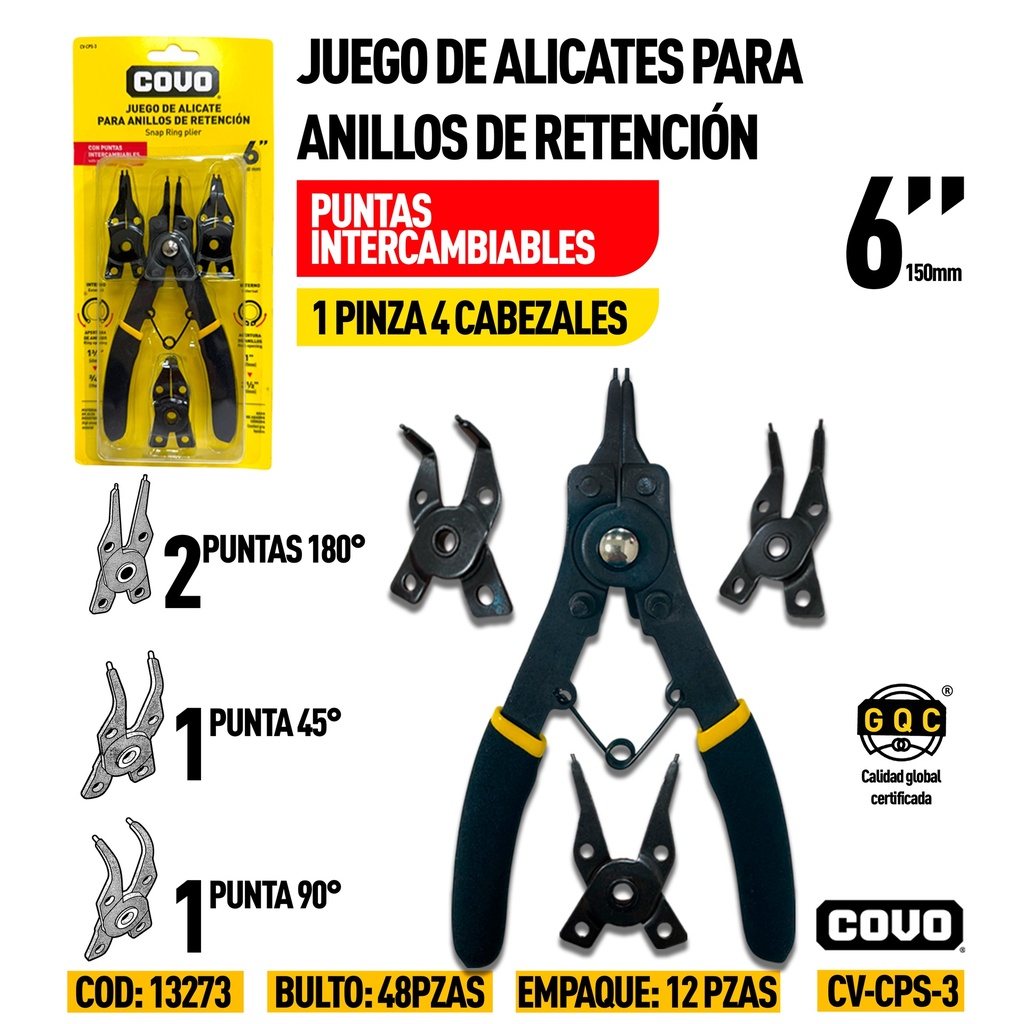 JUEGO DE ALICATES PARA ANILLOS DE RETENCION 6" COVO