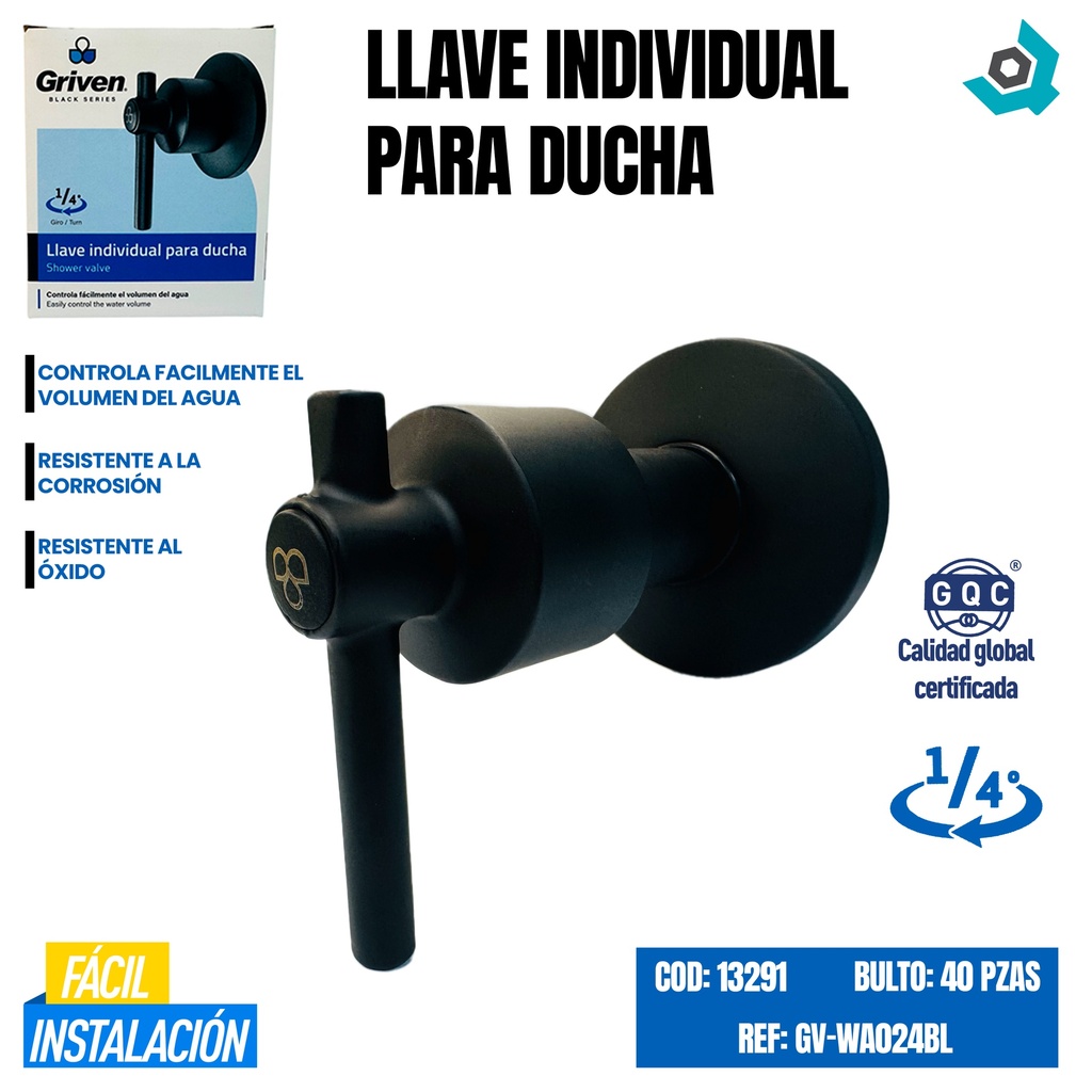 LLAVE INDIVIDUAL PARA DUCHA NEGRO MATE GRIVEN