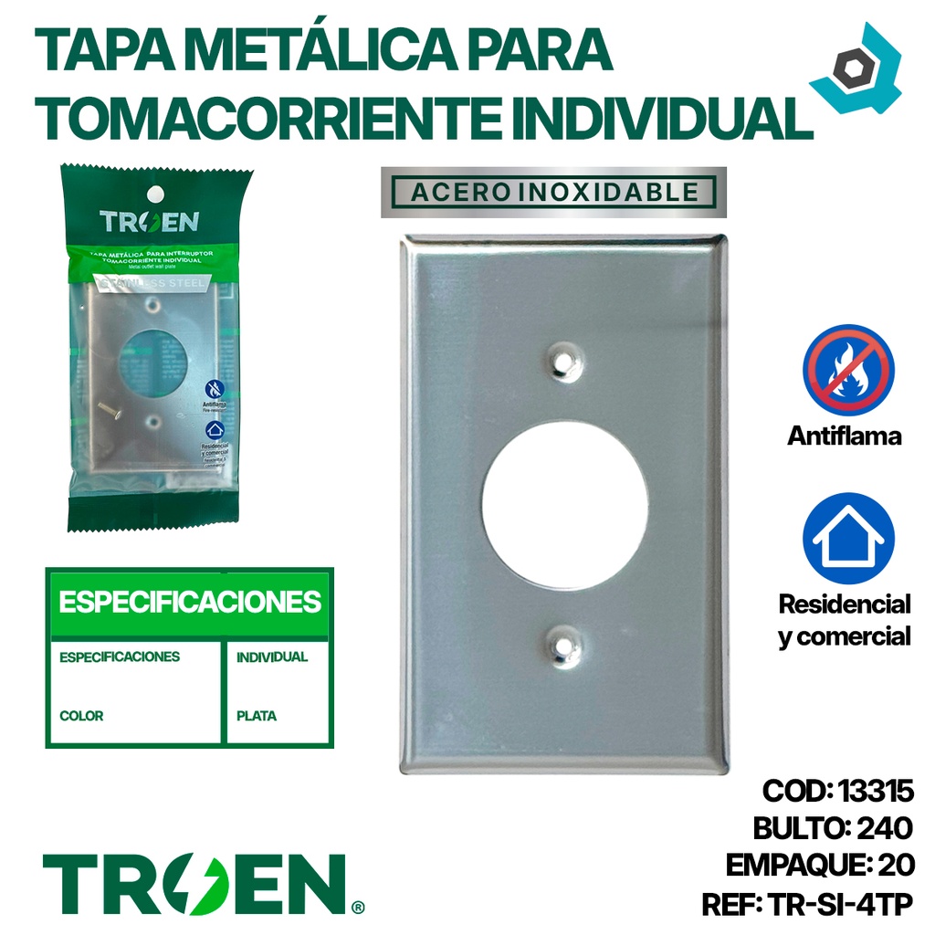 TAPA METALICA PARA TOMACORRIENTE INDIVIDUAL TROEN