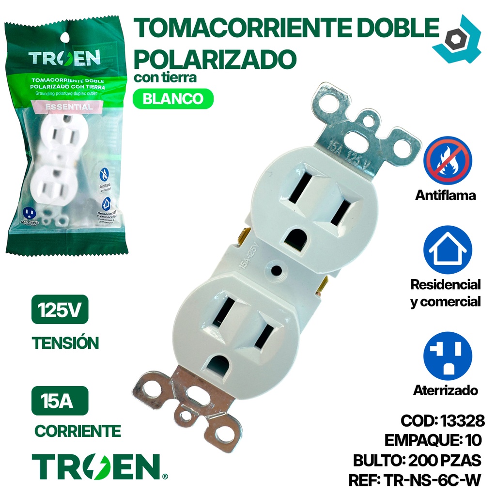 TOMACORRIENTE DOBLE 125V 15AMP TROEN