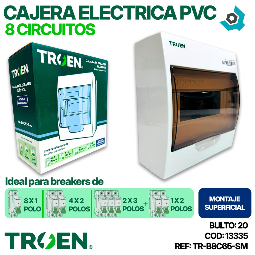 CAJERA ELECTRICA 8 CIRCUITOS SUPERFICIAL PVC TROEN