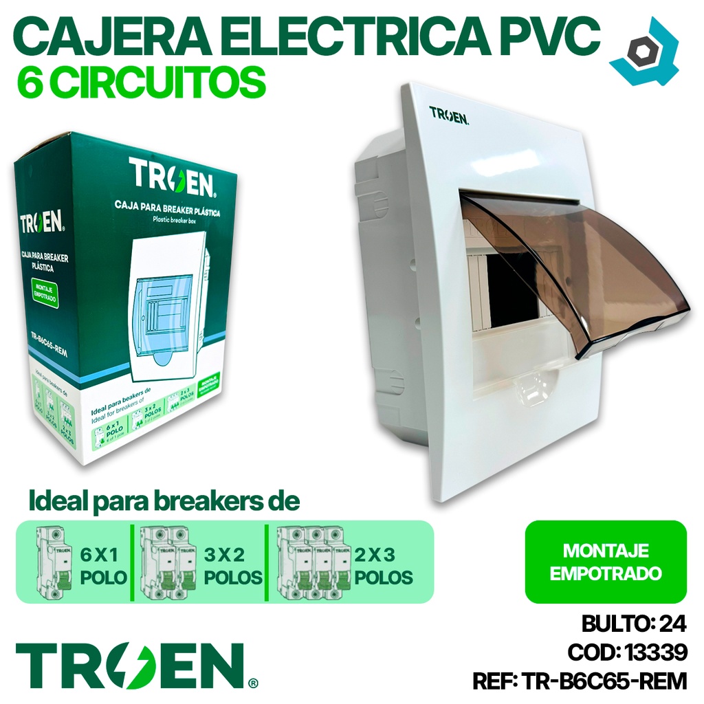 CAJERA ELECTRICA 6 CIRCUITOS EMPOTRAR PVC TROEN