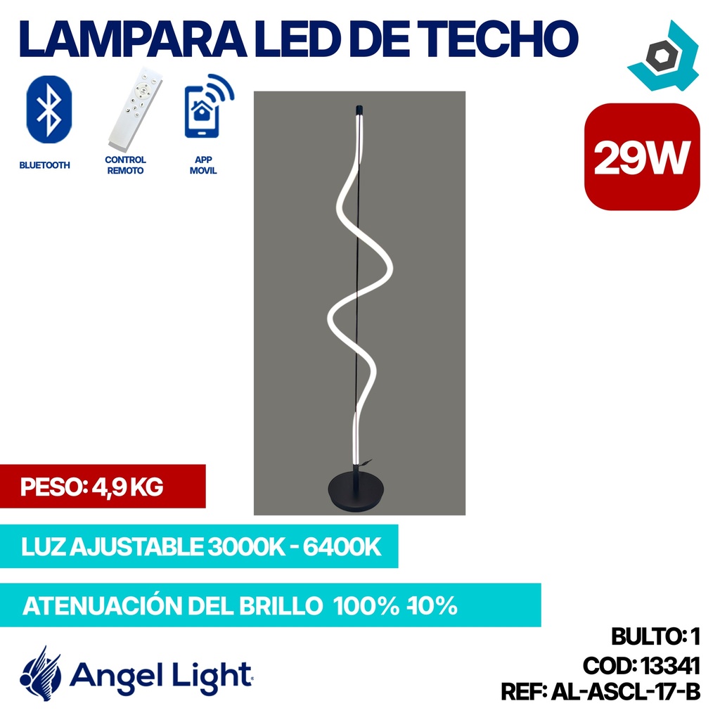 LAMPARA LED 29W DE PISO LUZ AJUSTABLE NEGRA ANGEL LIGHT