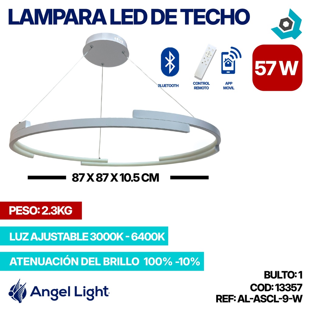 LAMPARA LED 57W DE TECHO LUZ AJUSTABLE BLANCA ANGEL LIGHT