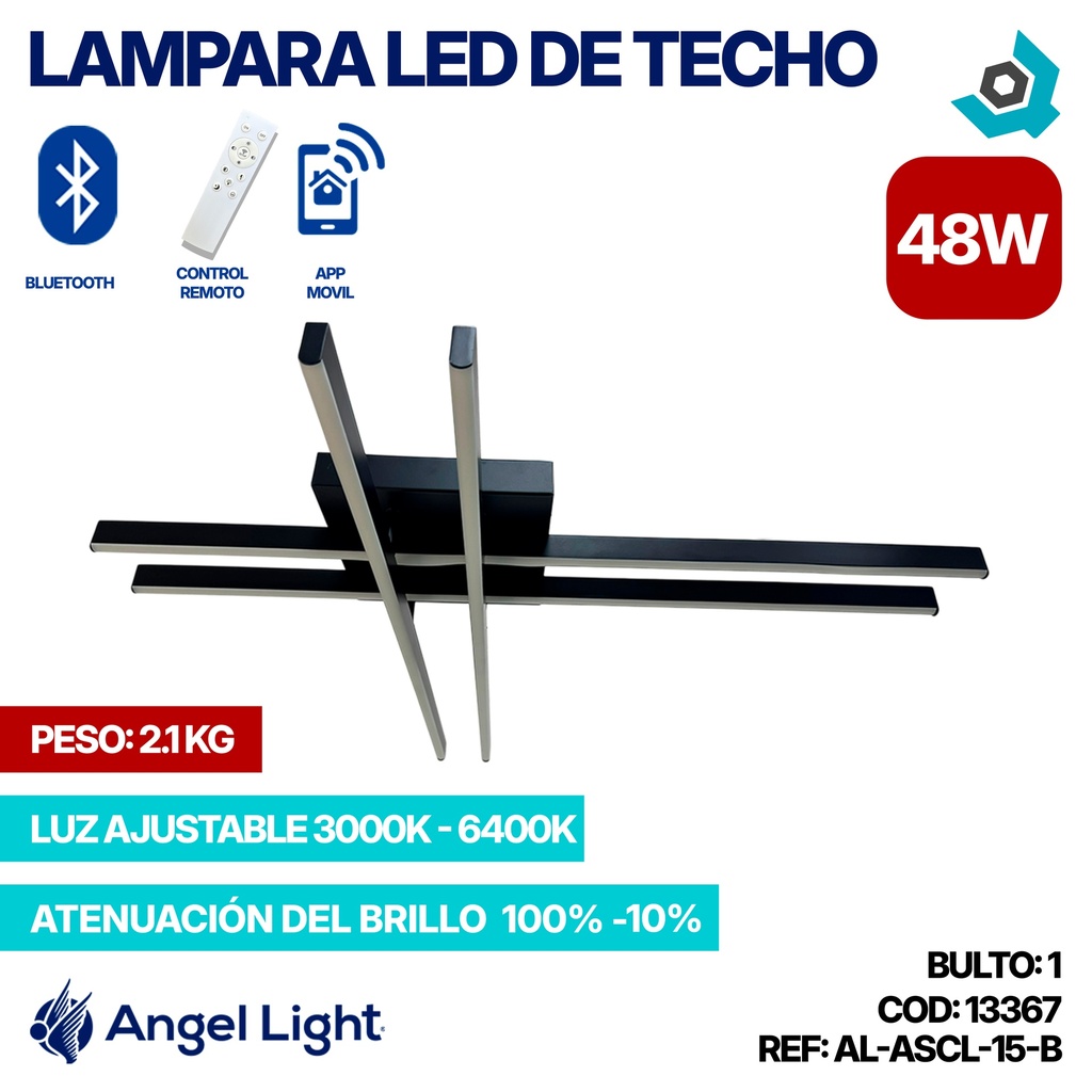 LAMPARA LED 48W DE TECHO LUZ AJUSTABLE NEGRA ANGEL LIGHT