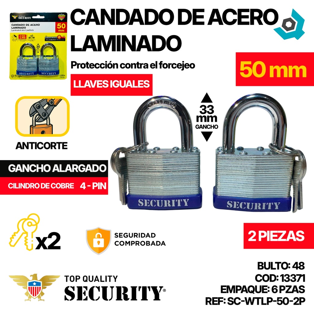 CANDADO DE ACERO LAMINADO 50MM SECURITY